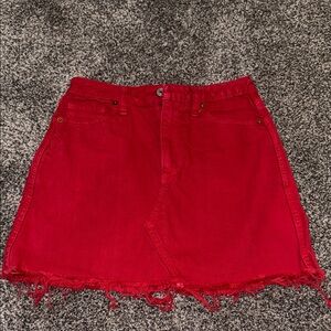 Abercrombie and Fitch Red Frayed Denim Skirt Size 25
